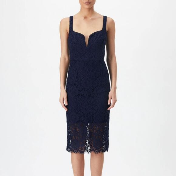New Bardot Adeline Midi Dress In Navy sz medium - Picture 1 of 10
